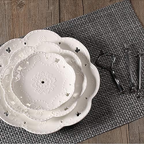 3-Tier Porcelain Cupcake Stand Serving Tray - White Embossed Elegant Dessert Cake Stand - Pastry Serving Stand for Tea Party, Wedding and Birthday - Image 4