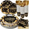 Funnymoom 400 Pcs Happy Retirement Party Supplies for 50 Guest Black and Golden Disposable Plate Napkin Cup Fork for Retire Party Decoration Tableware Favor for Women Men(Black and Golden, Retirement) by Funnymoom