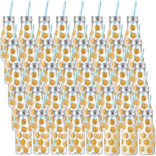 Yungyan 40 Pcs Plastic Farm Animal Milk Bottles with Straws and Lids Small Clear 8 oz Milk Jar with Lids Mini Juice Bottles and 600 Sticker Labels for Theme Birthday Party Baby Shower by Yungyan