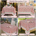Ridhi Strawberry Pink Hand Block Print Cotton Tablecloth 160 x 72 Inch - Image 5