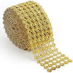 Foraineam 10 Yards / 30 Feet Golden Diamond Ribbon Wrap Faux Rhinestone Crystal Ribbon Flower Shape Mesh Wrap Roll for Event Party Wedding Decoration (Pack of 2) - Image 2