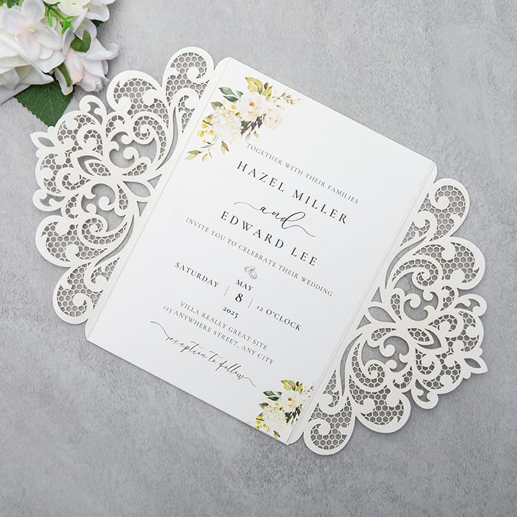 20Pcs Personalized Wedding Invitation, Customized Ivory Laser Cut Invitation Cards With Envelopes Rhinestone Pearls and Ribbons For Wedding XV Anos Quinceanera Invitation - Image 4