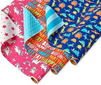 American Greetings Reversible Birthday, Baby, Wedding, and All Occasion Wrapping Paper, Unicorns and Dinosaurs (9 Rolls, 225 sq. ft.) - Image 2