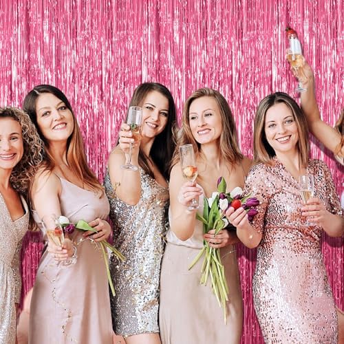 20 Pack Foil Curtain Backdrop Pink Metallic Tinsel Foil Fringe Curtains Photo Booth Props for Birthday Wedding Engagement Baby Shower Bachelorette Christmas Holiday Celebration Party Decorations - Image 3