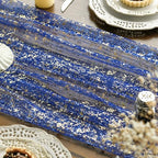 Artoid Mode 10PCS Blue Gold Gauze Table Runner 120 Inch 10FT, Glitter Metallic Foil Sheer Dining Wedding Anniversary Holiday Table Decor for Home Party - Image 6