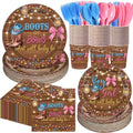 400 Pcs Boots or Bows Gender Reveal Party Decoration for 50, Gender Reveal Plates Napkins Cups Cutlery Pink Blue Western Disposable Tableware for Boy or Girl Baby Shower Party Supplies by Sunnychicc
