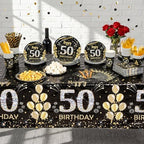 Funnymoom 452 Pcs 50th Birthday Decorations for Men, Black and Gold 50th Birthday Paper Plates Cups Napkins Tablecloth Cutlery Straws for Men Women 50 Year Old Party Supplies for 50 Guests - Image 6