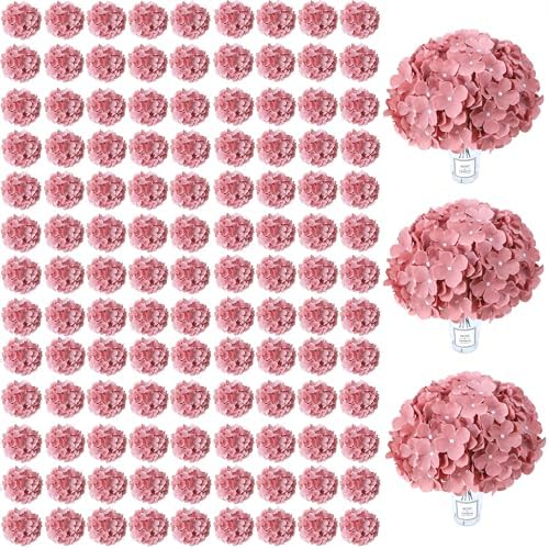AVIVIHO 105PCS Dusty Rose Fake Flowers Hydrangea Artificial Flowers Bulk (Not Squished, No Steaming Need) Silk Flowers with Stems for Wedding Decor,Home,Baby Shower,Table Centerpieces Decoration by Aviviho