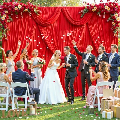 6 Panels Red Backdrop Curtain for Parties Wedding Wrinkle Free Red Photo Curtains Backdrop Drapes Fabric Decoration for Birthday Party Baby Shower Christmas 30ft(W) x 10ft(H) - Image 3