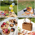 Wicker Picnic Basket with Double Folding Handles: Handmade Woven Picnic Basket, Garden Basket Harvest Basket, Natural Small Wicker Basket with Handle for Storage, Camping, Home Decor (Square Basket) - Image 6