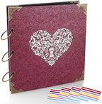 Photo Album and DIY Scrapbook, 10x10 inch 50 Pages Double Sided, Vintage Hardcover Three-Ring Binder Picture Booth Albums with 6 Colors 408pcs Self Adhesive Photos Corners for Memory Keep (Red) by ADVcer