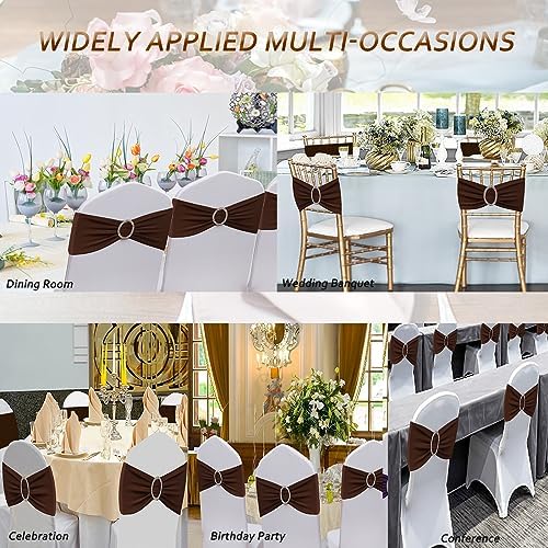 Brown Chair Sashes 50 Pack, Spandex Brown Chair Bows Bands with Buckle Slider for Folding Chairs Wedding Party Birthday Decor, Chair Ties - Image 4