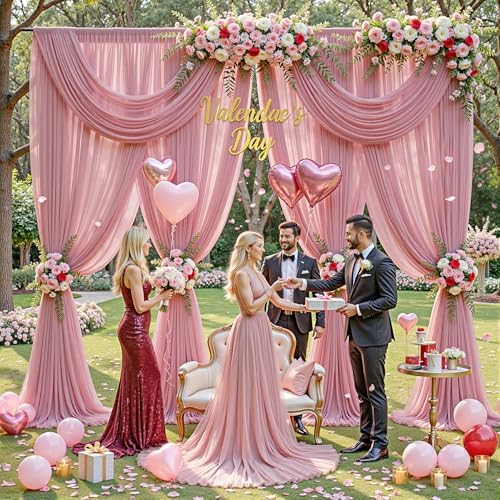 10ft×10ft Wrinkle Free Dusty Rose Backdrop Curtain Drapes, 2 Panels 5ftx10ft Sheer Tulle Chiffon Backdrop Panels Curtains for Wedding Baby Shower Birthday Party Stage Photo Home Decorations - Image 6