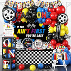 Fast One Birthday Decorations for Boys Racing Car First Birthday Party Supplies Tableware Cars Birthday Paper Plates Napkins Forks Backdrop Balloon Banner Balloon Boxes by Unknown