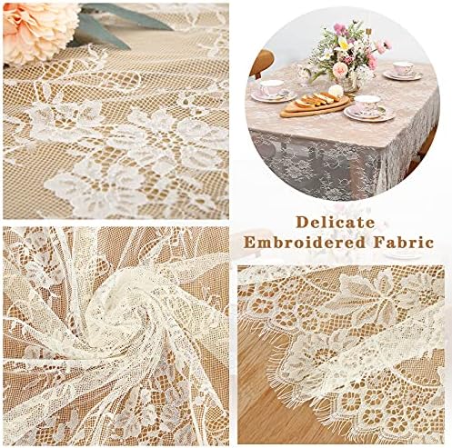 Set of 2 Ivory Lace Tablecloths Rectangle Chic Wedding Embroidered Fabric - Image 3