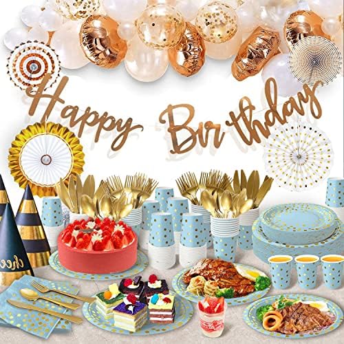 AIRE Blue Gold Paper Plates Set, 175PCS Disposable Dinnerware for 25 - Image 7