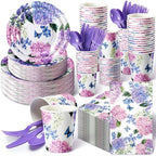 400 Pcs Hydrangea Flowers Paper Plates Napkins Spring Party by Suttmin