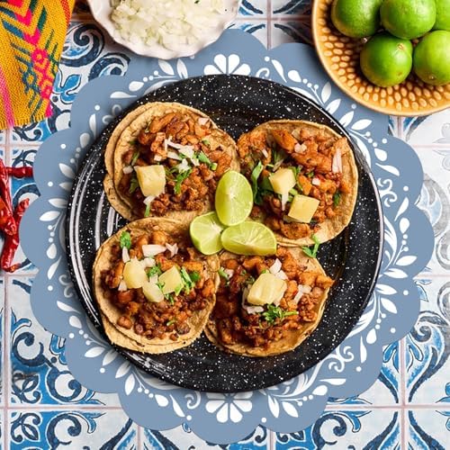 100 Pcs Blue Talavera Mexican Paper Placemats 13.5 Inch Cielito Lindo Party Decoration Disposable Scalloped Platos De Barro Mexicanos Paper Table Mat for Fiesta Wedding Baby Shower Party Decor - Image 3