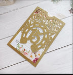 50Sets Glitter Gold Quinceanera Invitation Sweet Fifteen Party Invitation Glitter Horse DIY Laser Cut Western Wedding Cards With Blank Insert Envelope - Image 5