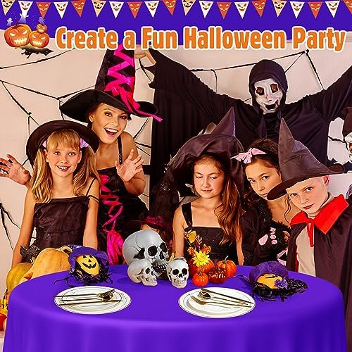 Buryeah 24 Pcs Black, Purple, Orange Round Plastic Tablecloths 84 Inch - Image 5