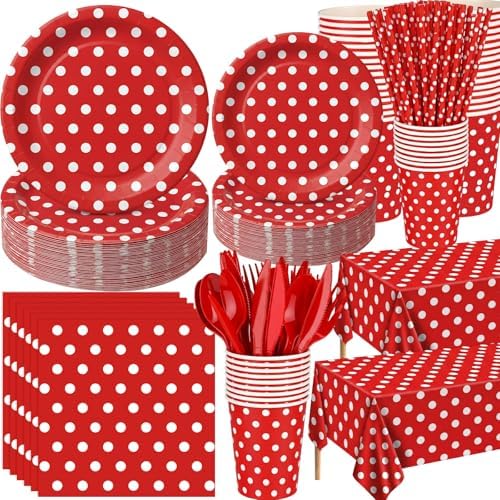 Funnymoom 452 Pcs Red Polka Dot Baby Shower Party Supplies for 50 Guests by Funnymoom