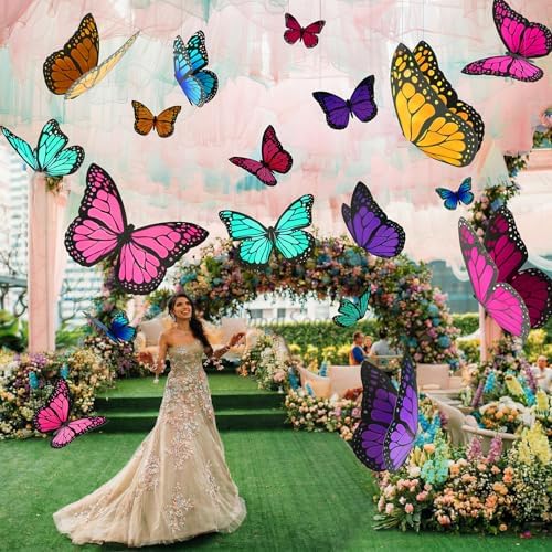 18Pcs Large Butterfly Party Decoration 3D Bright Color Hanging - Image 5