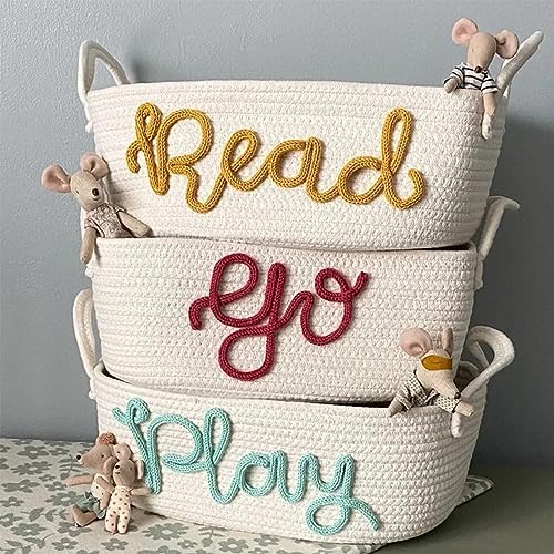 Personalized Baby Name Basket Cotton Rope Basket Diaper Caddy Custom Cotton Rope Room Shelf Storage Basket, Baby Stuff Organizer Storage Bin, Decorative Round Bin for Nursery Bedroom Bathroom(Style A) - Image 5