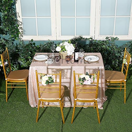 Poise3EHome Champagne Sequin Tablecloth 90×132 Inch Rectangle Sparkly Fabric Table Cloth for Birthday Wedding Party Christmas Holiday Baby Shower Decoration - Image 3