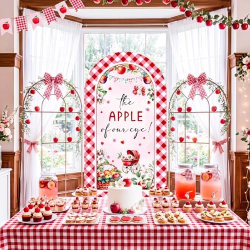Tegeme 7.2ft The Apple of Our Eye Arch Backdrop Cover Fall Themed Baby Shower Decoration Large Red Apple Backdrop Party Favor for Gender Reveal Party Supply Photo Background Autumn Decoration - Image 4