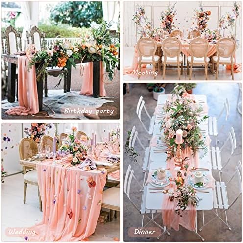 35x157 Inch Peach Coral Cheesecloth Table Runner Boho Wedding Party Decor - Image 6