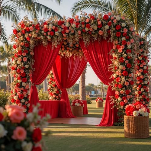 50ft×15ft Red Backdrop Curtain for Wedding Parties by PartyVillage