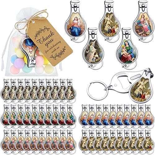 Karenhi 50 Set Baptism Party Favors for Guests Angel Keychain with Nail Clipper and Bottle Opener Baptism Favors Souvenirs Gifts with Thank You Tag Organza Bags for Baby Shower Birthday Party by Karenhi