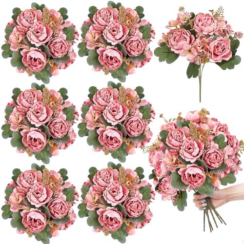 6 Bundles Peonies Artificial Flowers & Pack of 4 Baby Shower Centerpieces for Tables - Image 2