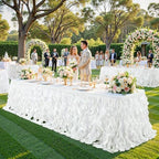 Wish Care 6ft White Sequin Table Skirt for Rectangle Tables Glitter Curly Willow Tutu Skirt Ruffle Table Cloth Desk Skirts for Wedding Birthday Baby Shower Party Banquet Table Skirting Decorations - Image 3