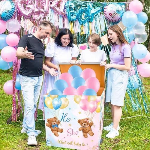 gisgfim 28 Inches Extra Large Gender Reveal Gift Box Kit Balloon Boho Bear - Image 6