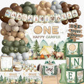 One Happy Camper Birthday Decorations, Camping first Birthday Party decorations, Camp 1st birthday Party Supplies Decor, Balloon Arch One Boxes High Chair Banner Crown Cake Topper Tablecloth Confetti by JollyScape