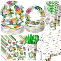 Funnymoom 452 Pcs Hawaiian Luau Party Decoration for 50, Tropical Aloha Paper Plate Napkin Cup Tablecloth Cutlery Palm Leaf Hibiscus Disposable Tableware for Summer Beach Floral Birthday Party Supply by Funnymoom