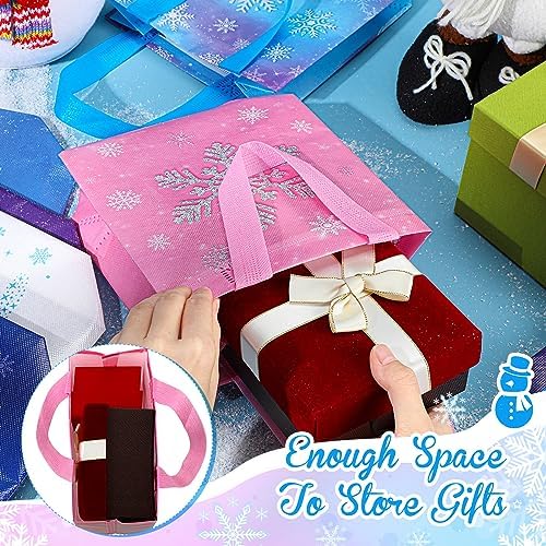 60 Pcs Snowflake Party Favors Bags Winter Non Woven Candy Treat Bag with Handle Double Printed Goodies Gift Bag Tote for Kid Winter Themed Wonderland Birthday Holiday Baby Shower Party Supplies - Image 5