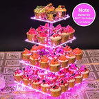 YestBuy Acrylic Cupcake Stand for 50 Cupcakes, 4 Tier Cupcakes Tower Stand with Pink LED Lights and 4.7" Clear Tiers, Perfect for Birthday, Baby Shower, Wedding and Candy Bar - Image 2