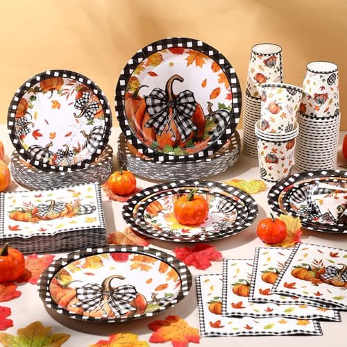 Funnymoom 250 Pcs Pumpkin Fall Paper Plates and Napkins Cups Serves 50 - Image 4