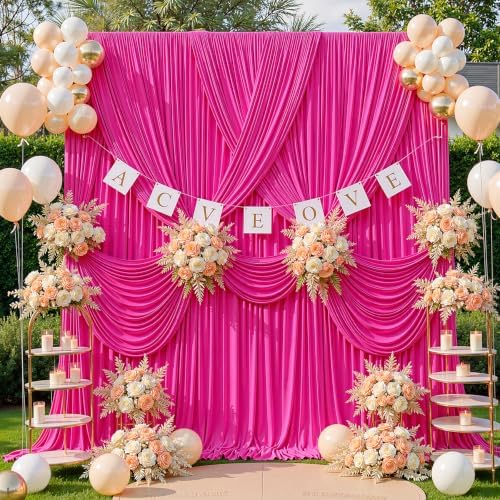 10ft x 10ft Hot Pink Backdrop Curtains, Hot Pink Drapes for Backdrop Fabric - Image 6