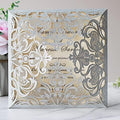 Hosmsua 50PCS Silver Glitter Laser Cut Wedding Invitation Cards with Envelopes, 6.3" x 6.3" Inch Hollow Lace Rose Invitations for Quinceanera Wedding Bridal Shower Engagement Invite by Hosmsua