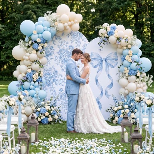 Tegeme 2 Set Blue Bow Floral Arch Backdrop Cover 7.2ft 6.6ft - Image 6