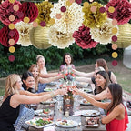 Burgundy and Gold Party Decorations Maroon Gold Burgundy Paper Pom Poms Lanterns Glitter Dots Hanging Garland for Birthday Bridal Shower Bachelorette Graduation Party Decor (Pack of 2) - Image 5