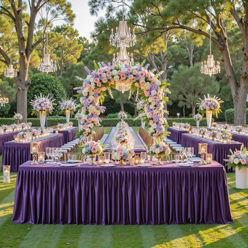 1 Pack Purple Rectangle Table Clothes for 4 Foot Tables, Polyester Wrinkle Free Fitted Tablecloths 4ft Stretch Table Cover with Skirt for Wedding, Birthday, Parties, Trade Show, Craft Show - Image 7