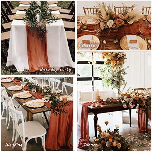 35x157 Inch Terracotta Cheesecloth Table Runner Fall Boho Wedding Decor - Image 6