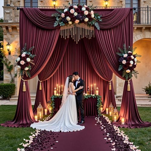 50ft x 15ft Burgundy Backdrop Curtains for Wedding Parties, 10 Panels Extra Long Wrinkle Free Fabric Drapes Photo Backdrop for Baby Shower Birthday Stage Reception Lobby Decoration - Image 4