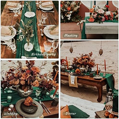 35x120 Inch Dark Green Cheesecloth Table Runner Wedding Holiday Decor - Image 6