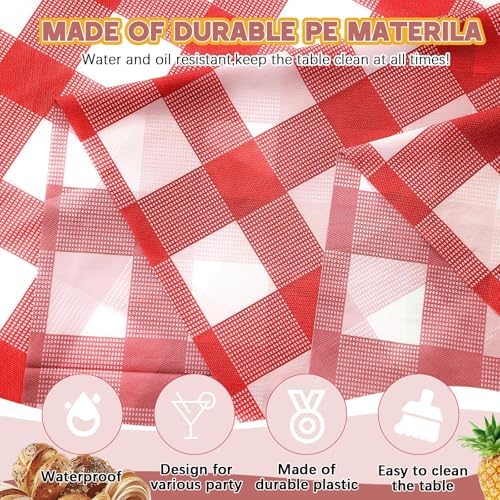 Mindsoft 20 Pack Gingham Party Tablecloth, 54 x 108 Inch Plastic Waterproof Heckered Disposable Plaid Party Tablecover for Picnic Birthday Baby Shower Bridal Wedding (Red Checkered) - Image 3