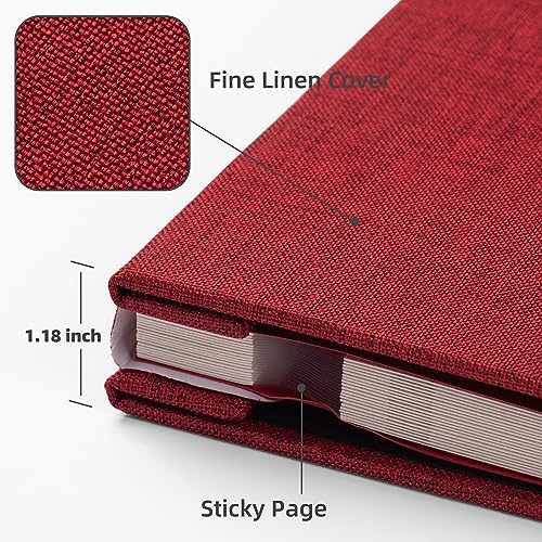 HoneyTolly Large Photo Album Self Adhesive, DIY Scrapbook Album for 4x6 8x10 10x12 Pictures, 60 Pages Linen Cover Memory Book, Ideal Gift for Family Wedding Baby Christmas Anniversary(Red) - Image 3
